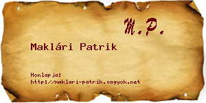 Maklári Patrik névjegykártya